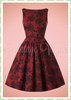 Lady Vintage 40er Jahre Vintage Retro Rosen Kleid - Tea Dress - Weinrot