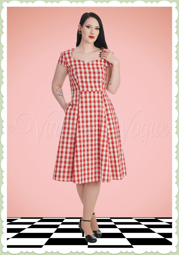 Banned 50er Jahre Vintage Petticoat Karo Kleid - Row Boat Date - Rot