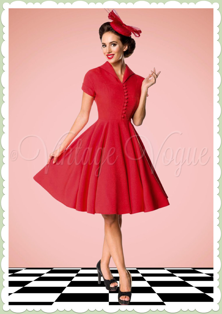 Belsira 50er Jahre Premium Retro Blusen Swing Kleid - Rot